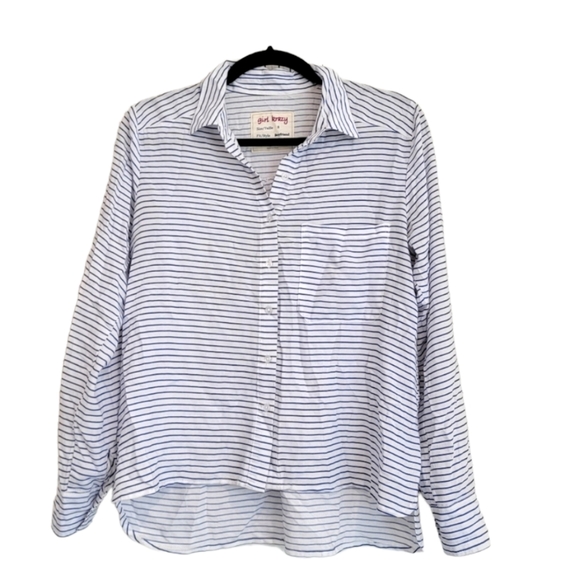 girl krazy Tops - Girl Krazy In Line White and Blue Stripe Boyfriend Button Down Shirt